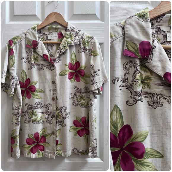 Marsh Landing Hawaiian Tropical Print Boxy Button Up Blouse Size Large - Picture 1 of 9